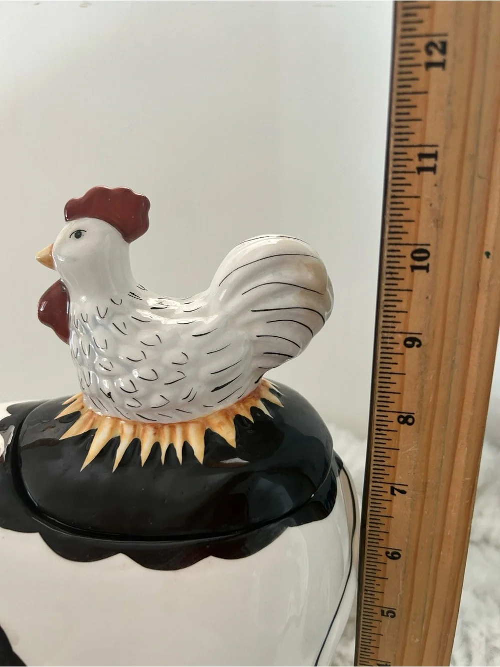 Rare Find Holstein Cow & Rooster Ceramic Cookie Jar - White, Black & Yellow